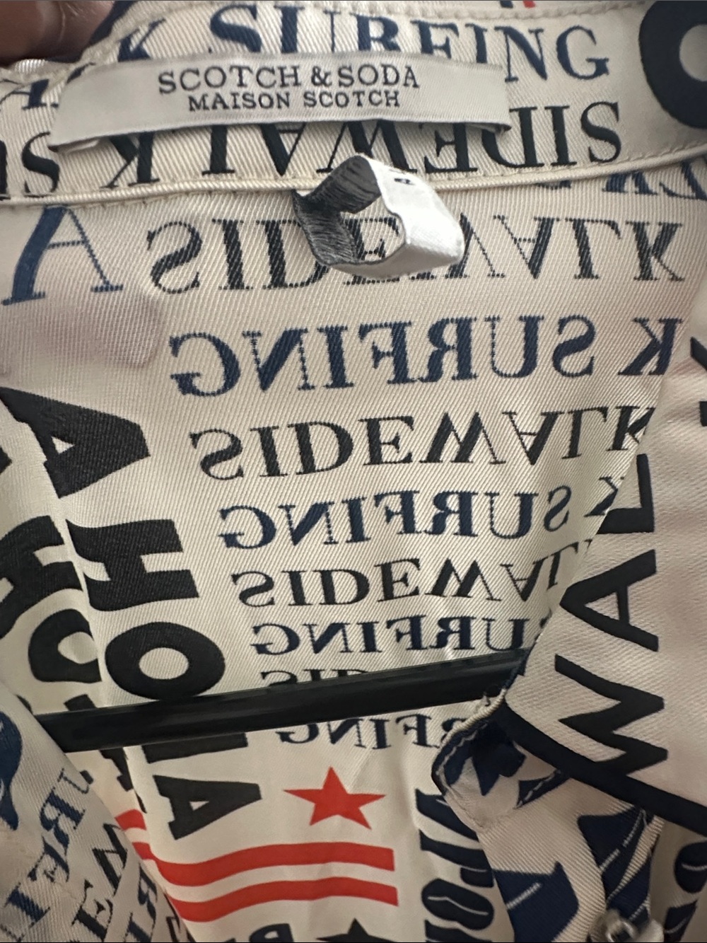 Scotch & Soda Cream Script Print Wrap Dress with Navy & Red Accents - Picture 2 of 4